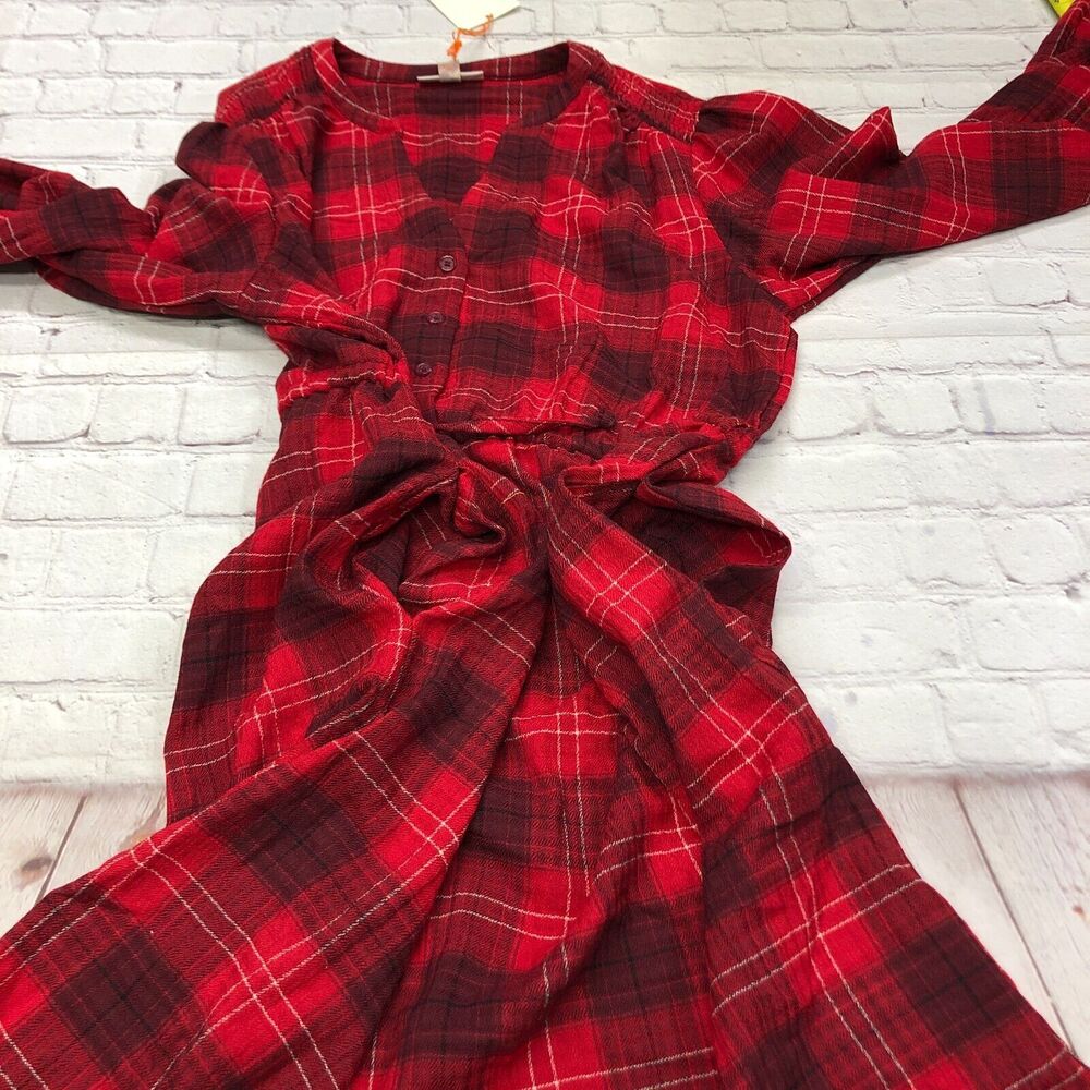 NWT Knox Rose Women Long Sleeve Plaid Dress Size Medium Red B275 -26 - Picture 11 of 16